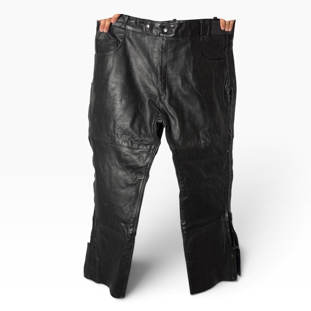 VTG Hudson Leather Mens 42 Black Genuine Leather Motorcycle Biker Pants Zip Legs